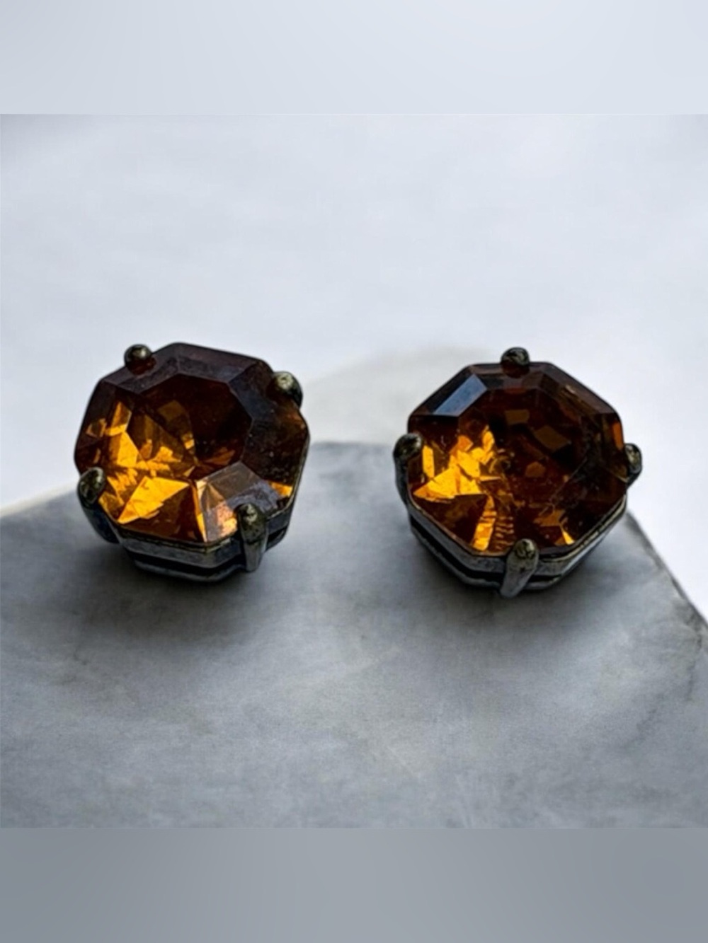 Amber Faceted Crystal Clip-On Earrings